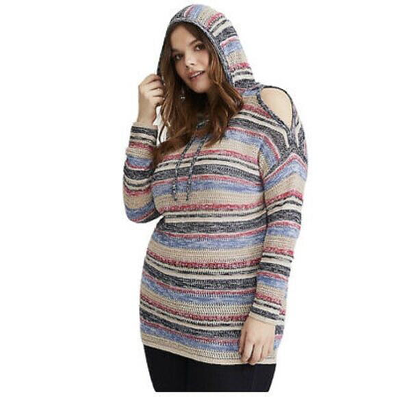 Torrid 1x Striped knit Hoodie Knit Tunic multi-color - Picture 1 of 5